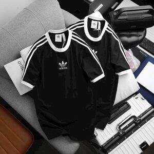 Adidas Classics Original 3 Stripes Tee Shirt Trefoil Retro Men Black Brand New